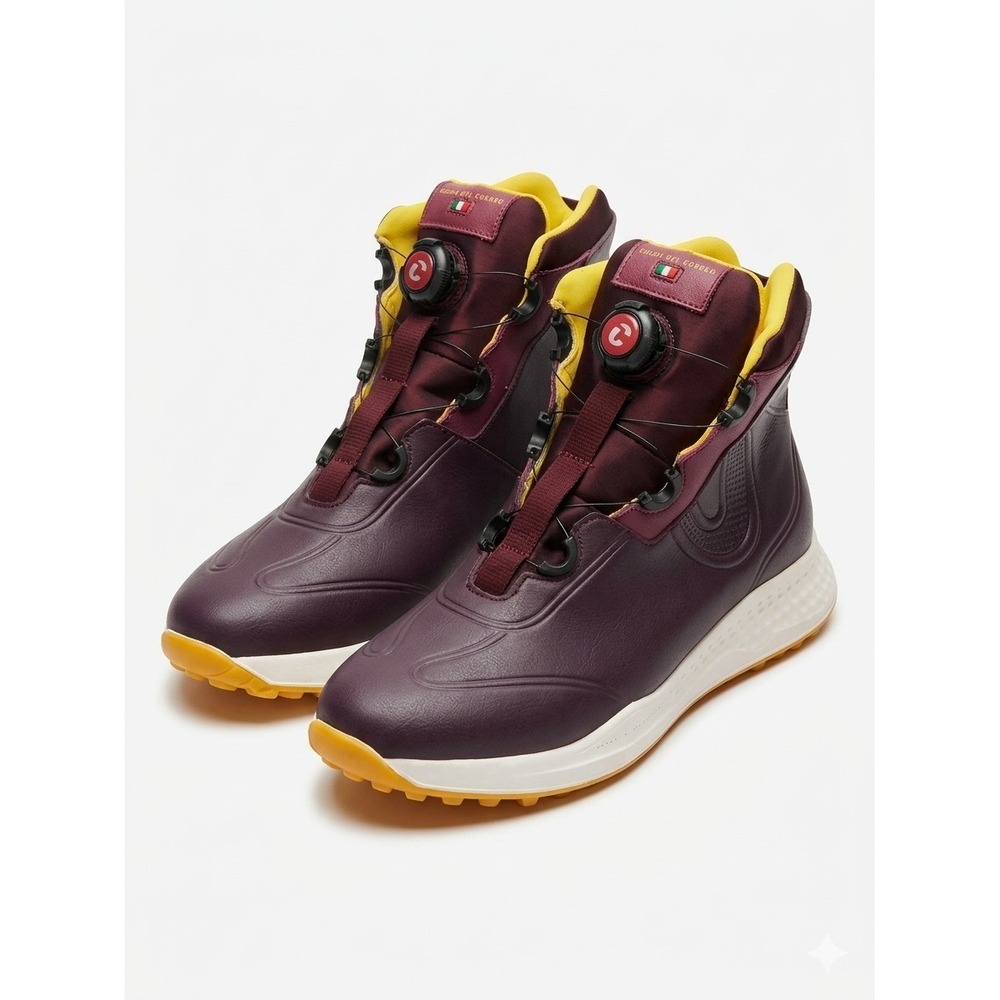 Duca del Cosma Sabina Burgundy Yellow Golf Boots Womens 8.5 Waterproof 005294